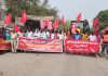 ऐक्टू समेत 10 ट्रेड यूनियनों के राष्ट्रीय हड़ताल के समर्थन में खेग्रामस, किसान महासभा एवं माले ने निकाला जुलूस
